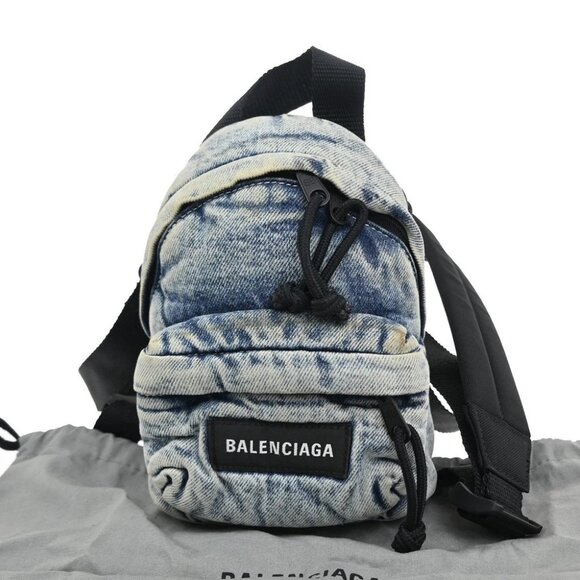 BALENCIAGA Logo Explorer 2Way Mini Shoulder Bag Canvas Denim Blue 38FC150 - Picture 1 of 14